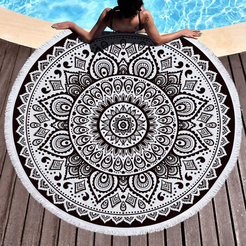 

Classical Round Beach Towel Microfiber Towel Yoga Mandala Towel Picnic Mat Sofa Blankets Beach Towels For Adults Summer Swimming