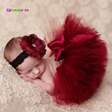 Ksummeree Princess Cranberry Tutu with Vintage Headband Newborn Photography Prop Christmas Tutu Skirt Baby Shower Gift TS078