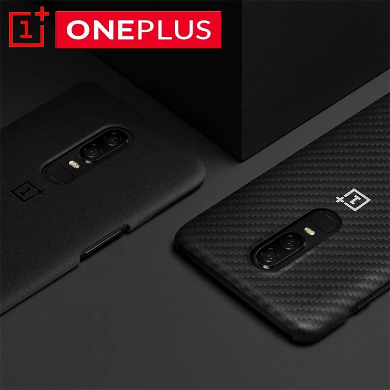 

Original OnePlus 6 Official Karbon Case Material Aramid fiber PC Half-round Back Cover Shell Sandstone Carbon For OnePlus6