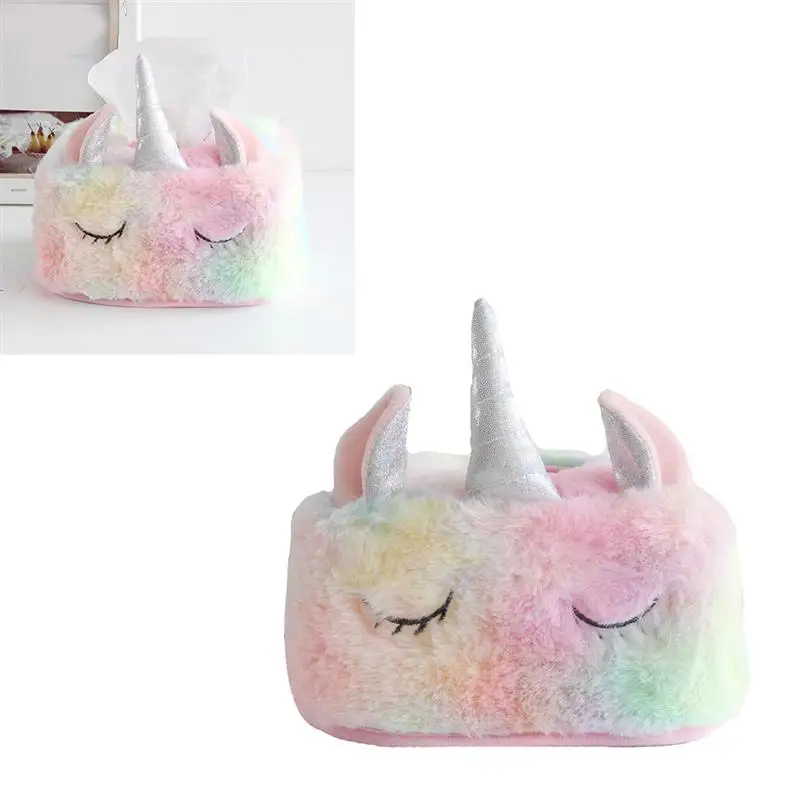 1 Pc Cute Unicorn Tissue Box Plush Tissue Storage Holder Funny Tissue Box For Home Bedroom Restaurant (Small Square Pattern)