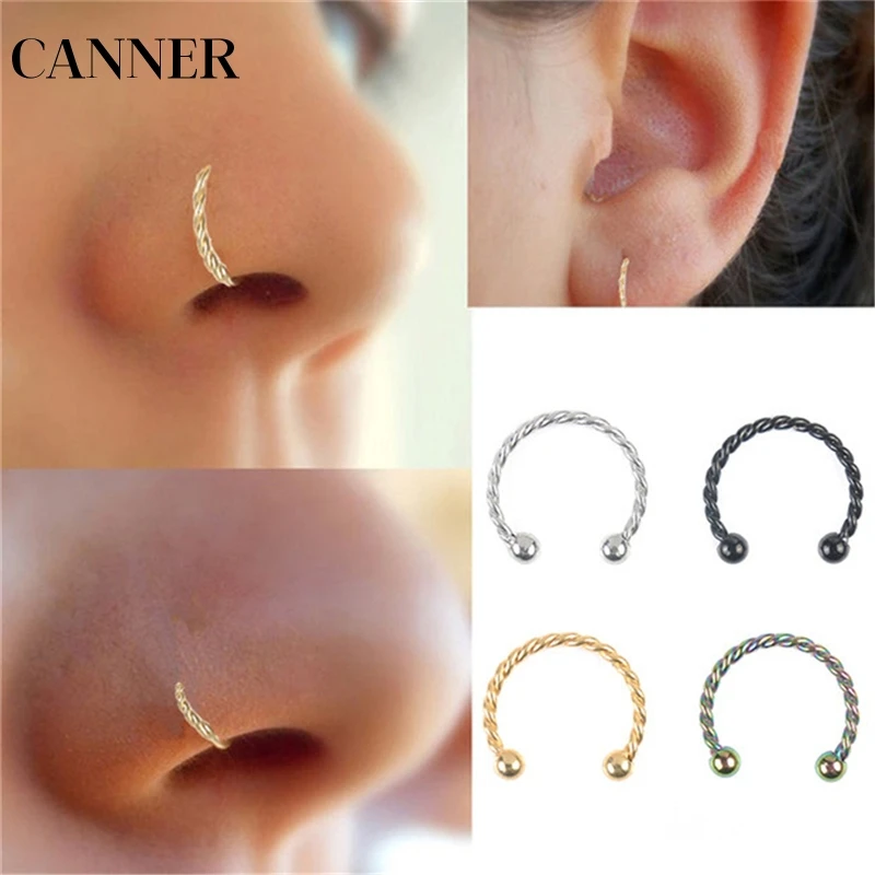

CANNER Fashion C Stainless Steel Ear Nose Lip Ring Studs Twist Unisex Men Women Lip Nose Stud Helix Piercing Body Jewelry R4