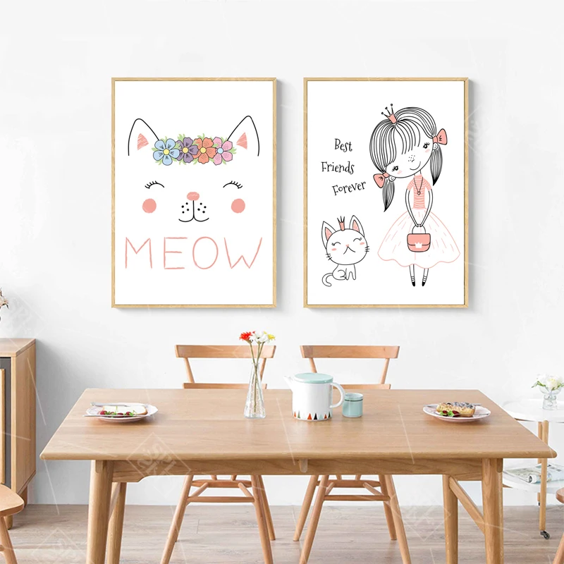Cat Cartoon Animals Picture Cuadros Decoracion Wall Art Canvas Painting Nordic Style Kids Decoration Posters and Prints No Frame | Дом и сад