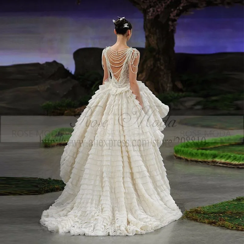 Роза Moda Высокая Низкая свадебное платье 2019 с кружево Жемчуг Свадебные платья с бисером кружево