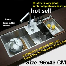 Стандартная кнопка кухня с мойкой ручная раковина двойной паз 304 еда gradest ainless сталь Горячая 960x430 мм