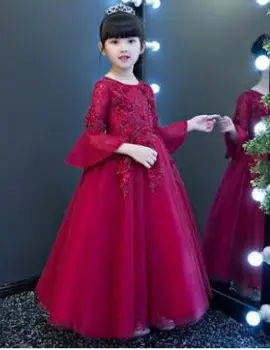 

2019 High Quality Handmade Pink Tulle Lace Princess Girl Dress Length Baptism Party Prom dress Girls Wedding Birthday Gown 1-10Y