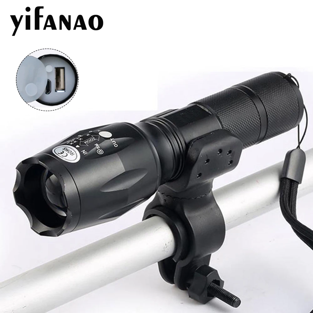 

Newest USB 8000 Lumens Flashlight LED CREE XM-T6 L2 Front Torch Bicycle Light lamp with USB Charger+Bike Clip