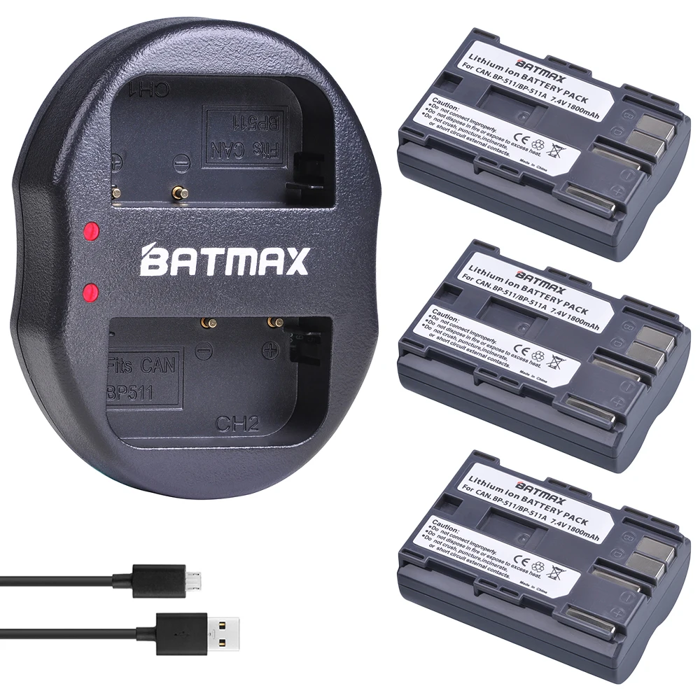 3 шт. BP 511 511A BP511 батарея + USB двойное зарядное устройство для камеры Canon G6 G5 G3 G2 G1 EOS 300D