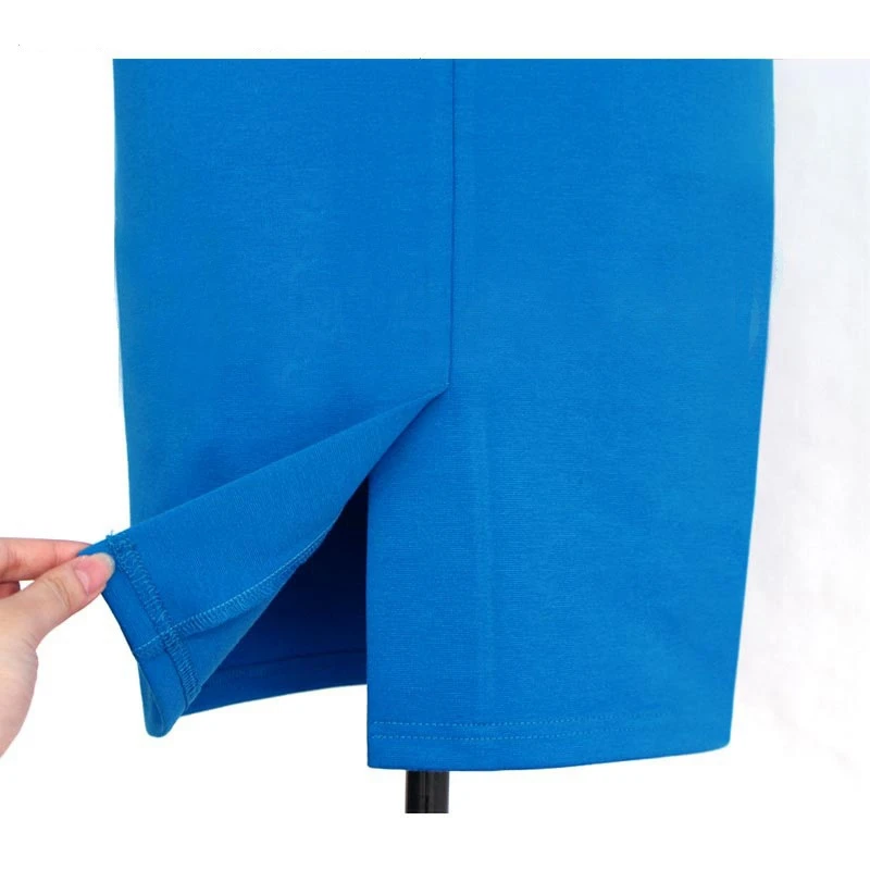 Fashion Women Square Collar Back Zipper Elegant Blue Stretchy Bodycon Knee-Length Wear to Work Office lady blazer dress suit