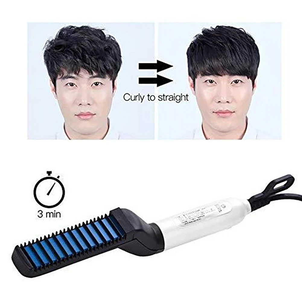 1pcs Beard Comb Men s Hair Straightener Multifunctional Curling Electric Brush Beard Straighten Hair Curler Quick
