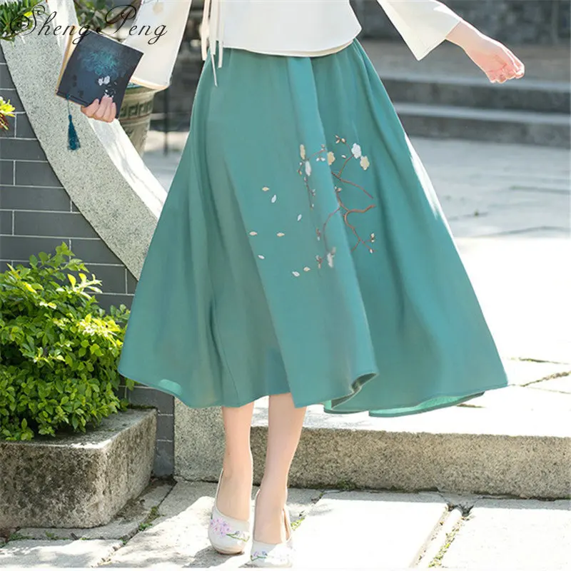 Летняя юбка в стиле "Ретро" из хлопка и льна в китайском стиле Винтаж платье с вышивкой льняная летняя шляпа юбки женская одежда CC386