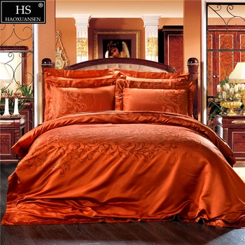 

HS European Style Bedding Sets 28 Momme Pure Long Stranded Mulberry Silk 4pcs Bedding Set Jacquard Satin King Size Bedroom Sets