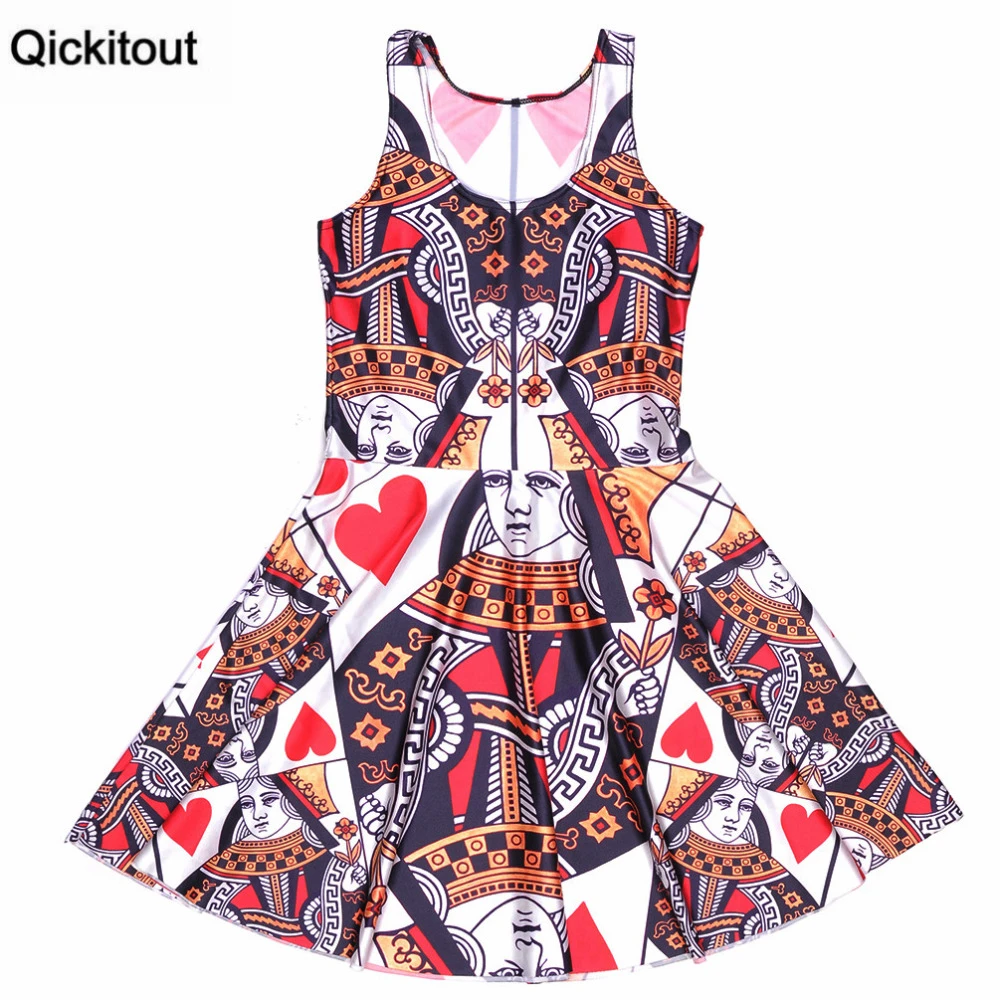 Qickitout 2016 Fashion Women Casual Party Dresses Summer Playing Card Digital Print Sleeveless Dresses Beach Dress Vestido Vestidos F Vestidos Fashiondress Vestidos Aliexpress