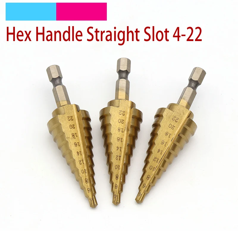 

1pcs 4-22mm HSS Titanium Coated Step Drill Bit Step Cone Drill 1/4" Hex Shank for Metal Wood Drilling Power Tools Hole Cutter