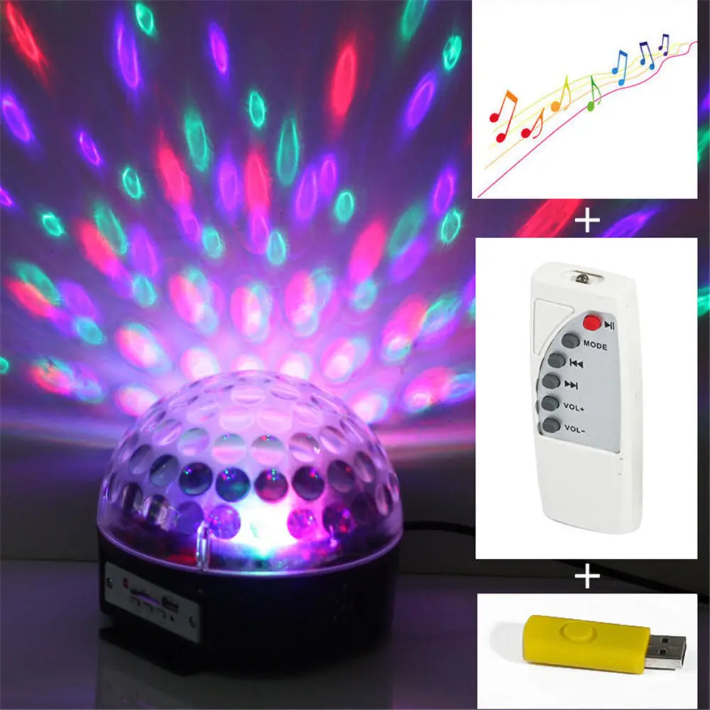 Hot Mini RGB LED MP3 DJ Club Pub Disco Party Music Crystal Magic Ball Stage Effect Light With USB Disk Remote Control | Освещение