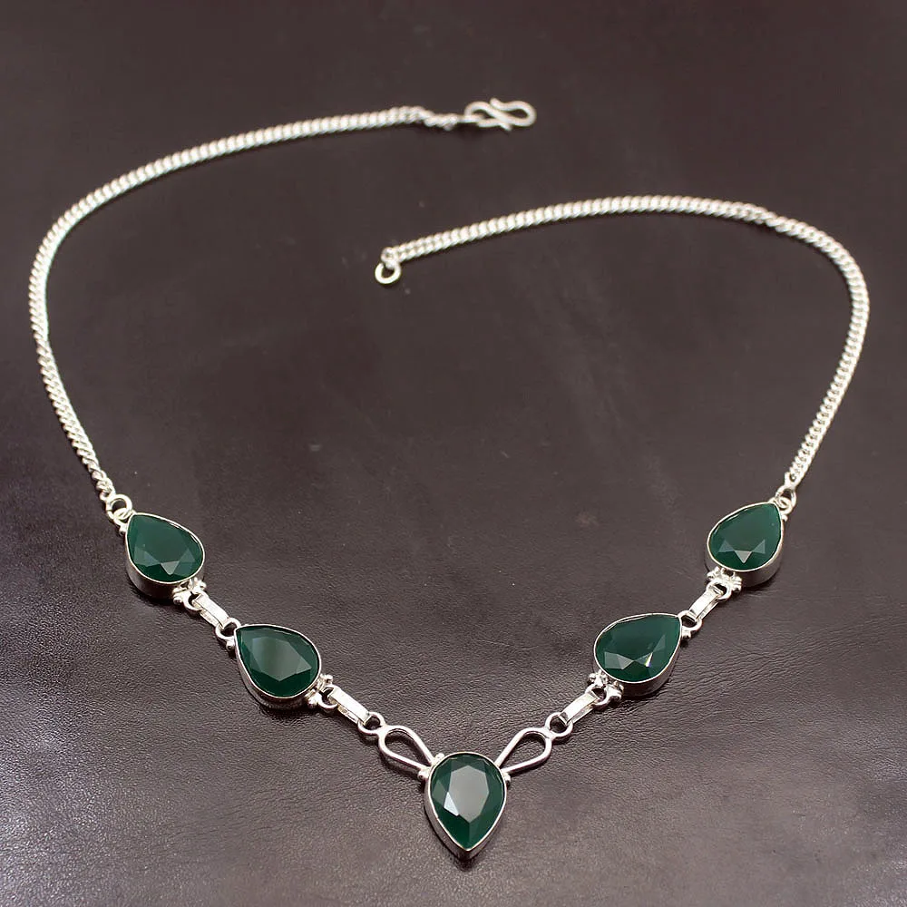 

Rare Stylish Natural Green Agate925 Sterling Silver Chain Necklace 18 inch A377 Free Shipping