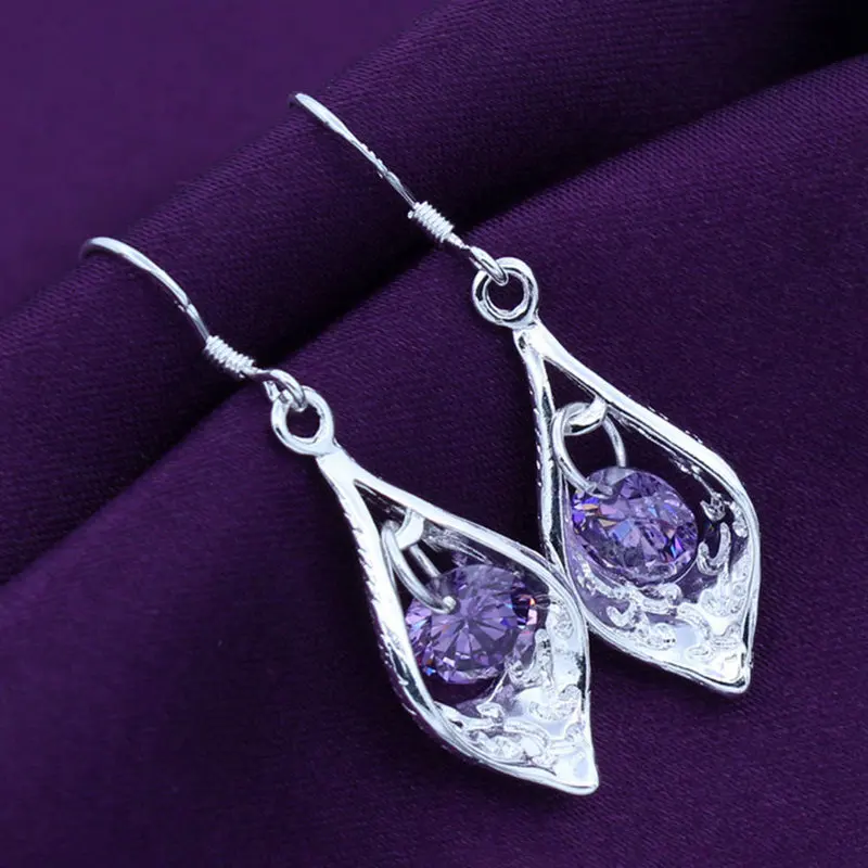 

Vintage Purple Drops Stone Crystal Dangle Earrings for Women Fashion Jewelry Wedding Engagement Statement Earring Gifts