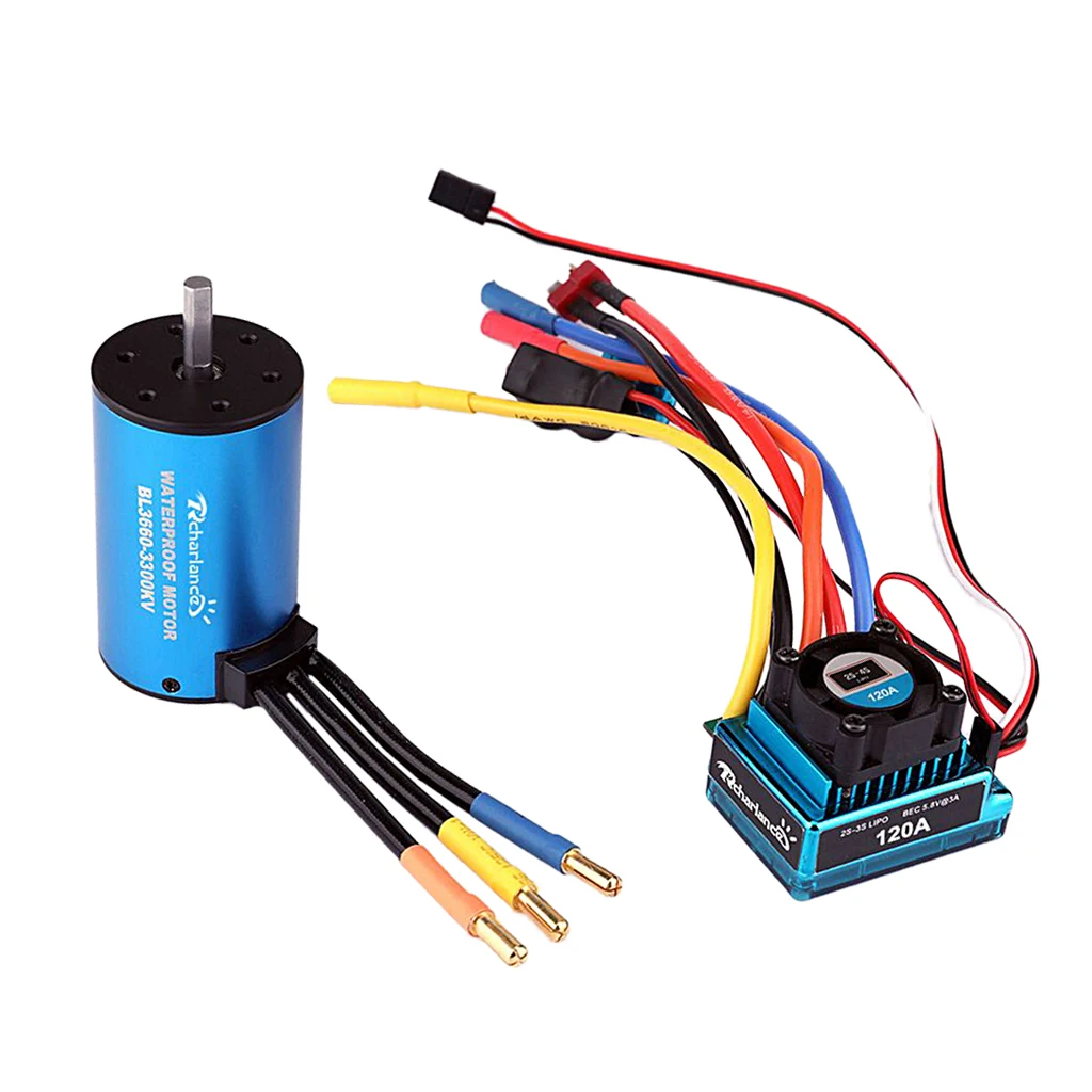 

Hobby RC Car 120A Controller ESC &3660 3300KV Brushless Motor for 1/8 1/10 RC Cars