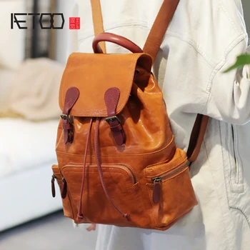 

AETOO Head cowhide Retro shoulder bag, college wind soft leather Large capacity literature backpack, female leather bag