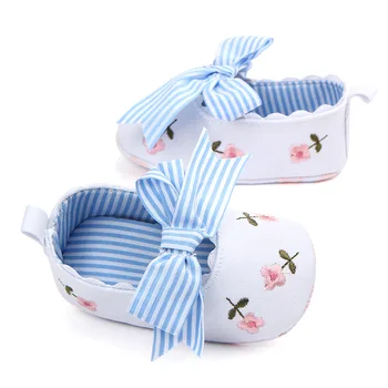 

Embroidery Floral Princess Baby Shoes Toddler Newborn Baby Crib Shoes Bow Anti-Slip Prewalker Baby Girls First Walk