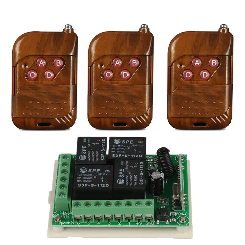

433Mhz Wireless Remote Control Switch DC12V 4CH relay Receiver Module & 3pcs 4 channel RF Remote 433 Mhz Transmitter Z2