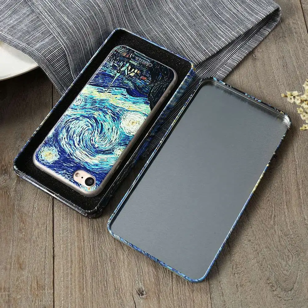 CASEIER Starry Night Phone Case + Gift Box For iPhone 5 6 7 8 Plus X Emboss Patterned Cover New Year Unique Gift Funda Capinha