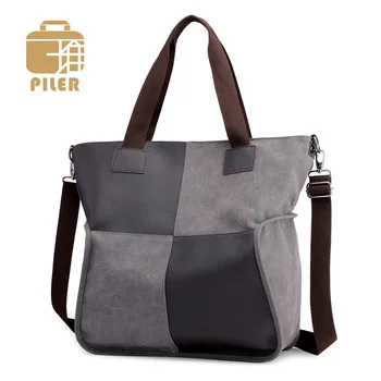 

Casual Vintage Shoulder Bag for Women Canvas Leather Totes Patchwork Ladies Crossbody Bags Female Handbags Large Hobos Bag
