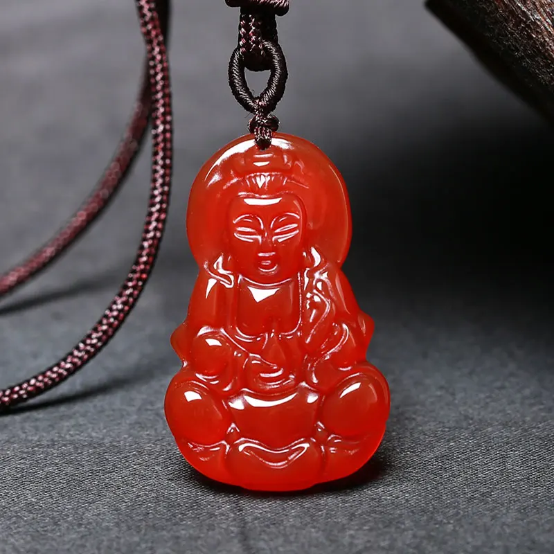 

Chalcedony Guanyin Pendant Cute Red Agate Gourd Jade Pendant Necklace Lucky Amulet Auspicious Pendants Men Women Jade Jewelry