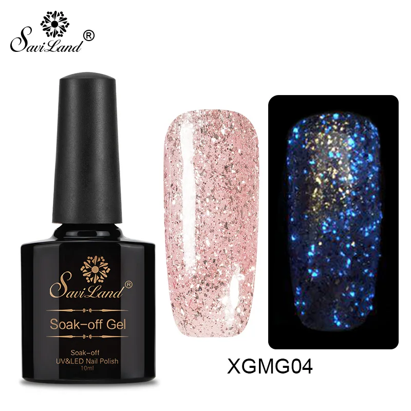 Saviland 10 мл светящийся розовый Золотой гель для ногтей Блестящий Блеск светящийся в темноте флуоресцентный розовый гель замачиваемый УФ-гель лак - Цвет: XGMG04
