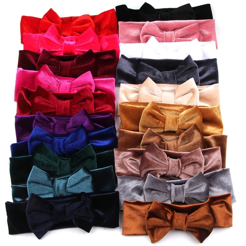 

1PC Infantile 4''/5''Soft Velvet Headbands For Spring 2019 Headband Kids Solid Big Hair Bow Children Party DIY Hair Accessories