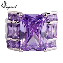 lingmei Wholesale Noble Unisex Purple AAA Cubic Zirconia Silver Color Ring Size 6 7 8 9 10 11 12 13 Women Fashion Jewelry