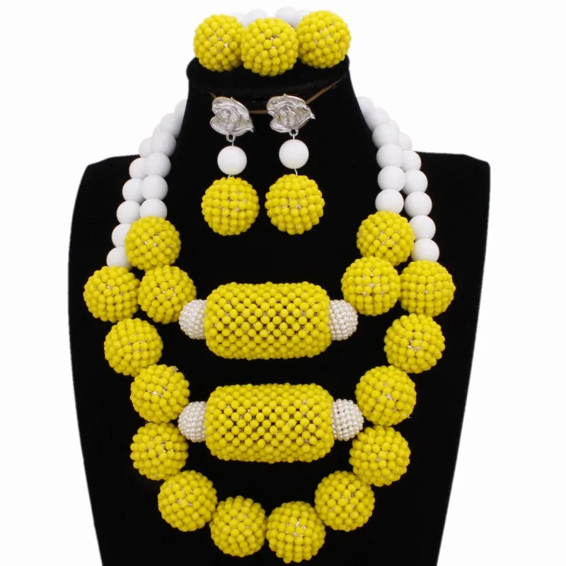 

Dudo African Necklace Sets For Women Beaded Yellow and White Balls African Wedding Jewelry Set Free Shipping Tribal Jewellery