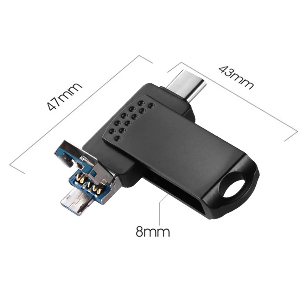 3в1 USB флеш-накопитель, 64 ГБ type-C U дисковая память 3,0 флеш-накопитель для компьютеров и устройств Android(как Micro, так и type-C)-черный