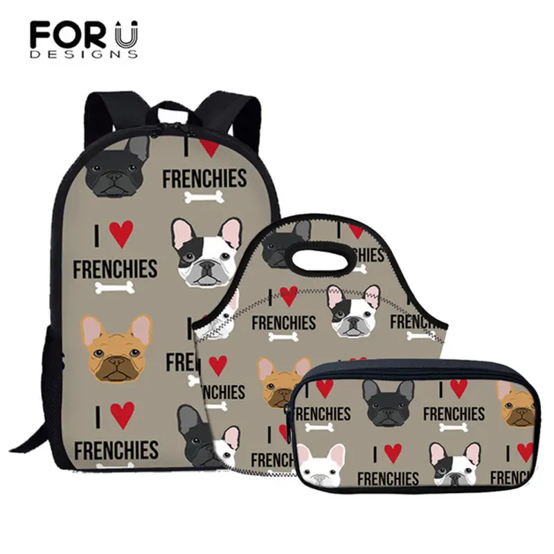 FORUDESIGNS 3Pcs/set School Bags French Bulldog Printing School
