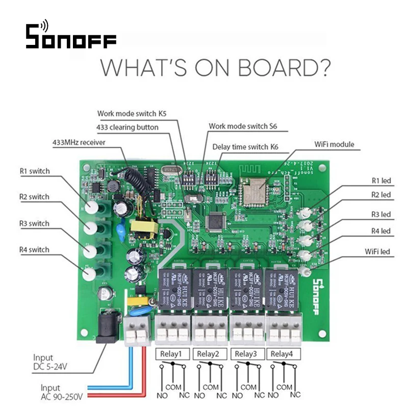 Sonoff 4CH Pro R2 умный дом RF 433 МГц Wi-Fi светильник 4 банды инчинг самоблокирующийся переключатель Wifi работает с Alexa