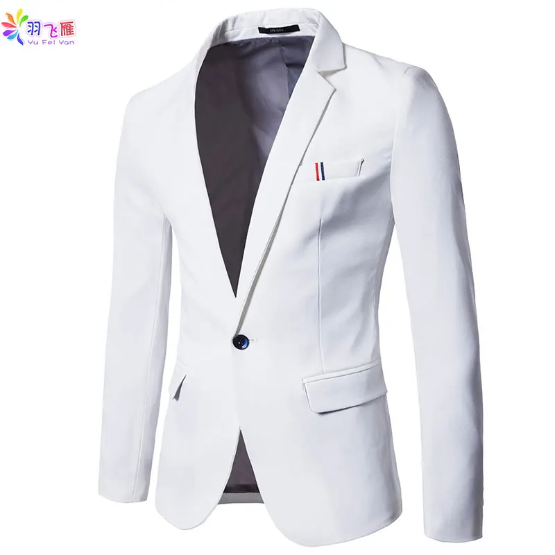 2019 Весна Slim Fit повседневные мужские блейзеры одна кнопка мужской костюм куртка