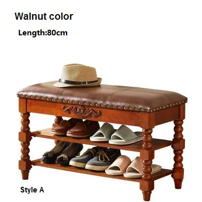 Американская дверная скамья для замены обуви из твердой древесины, резная обувь, стойка для теста, скамья для обуви, Многофункциональная скамья для хранения дивана - Цвет: A walnut L80CM
