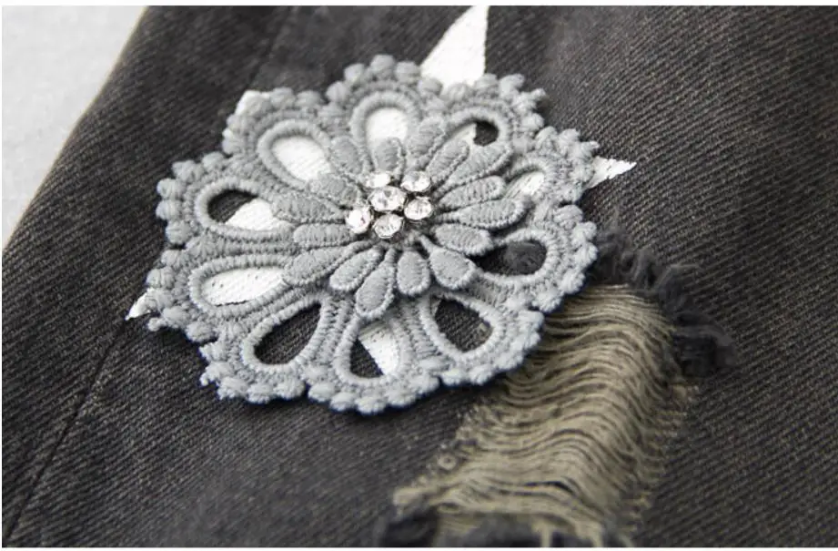 Серый трехмерный цветок джинсы женские рваные печатные свободные Ретро лодыжки Длина Высокая талия шаровары
