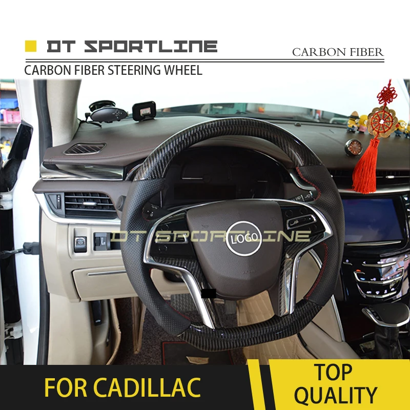 

Real Natural Carbon Fiber and Leather Steering Wheel Trims Universal Replacement Customized For CADILLAC XT5 ATS-L XTS CTS SLS