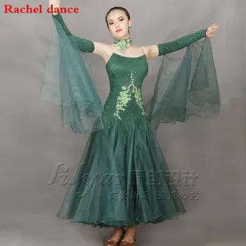

2017 Woman High-End Big Wwing Standard Ballroom Dance Costume Dress For Competition Sequins Waltz/Tango/Foxtrot Costumes
