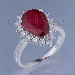 Ювелирные украшения Груша 8x12 мм Природный Рубин Золотое кольцо, 14 К Белое золото природных алмазов кольцо, винтаж рубиновое кольцо wu080
