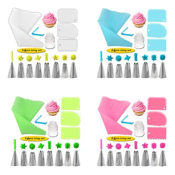 

14PCS/Set Baking Tools Piping Set Tip Cake Rotating Cake Set Shape Cream With Smear Scraper Converter DIY Cake Decorating Tools