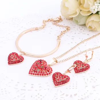

Woman's Birthday Gift Wedding Jewelry Set Fashion Gold Color Chain Crystal Heart Shaped Necklace Bracelet Earrings 3 pcs/set