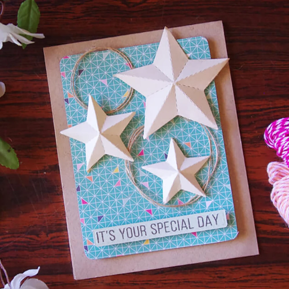 

Ufurty Metal Cutting Dies 3Pcs Fold Star Dies Scrapbooking Envelope paper craft Blade frame embossing Die Stencil