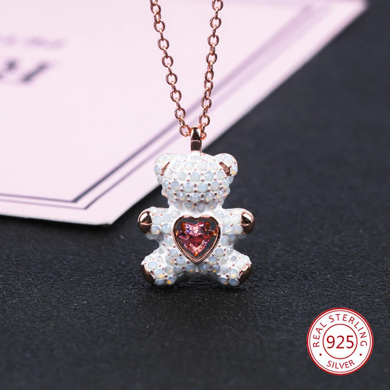 

S925 sterling silver female necklace bear heart shape pendant exquisite jewelry popular style 2019 new hot