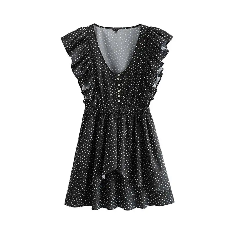 Vadim strar печати V шеи черное мини платье эластичный с коротким рукавом талии женские повседневные летние пляжные шикарные платья vestidos QC480 - Цвет: as picture