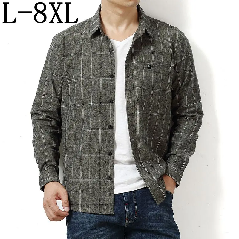 

High Quality Long Sleeve Plaid Shirt Men Autumn Turn Down Collar Casual Dress Plaid Shirts Mens Brand Clothing Plus Size 6XL 7XL