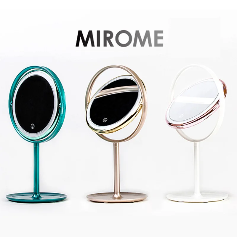 New 360 degree rotating metal round USB rechargeable LED desktop creative folding touch dimming makeup mirror lamp | Освещение