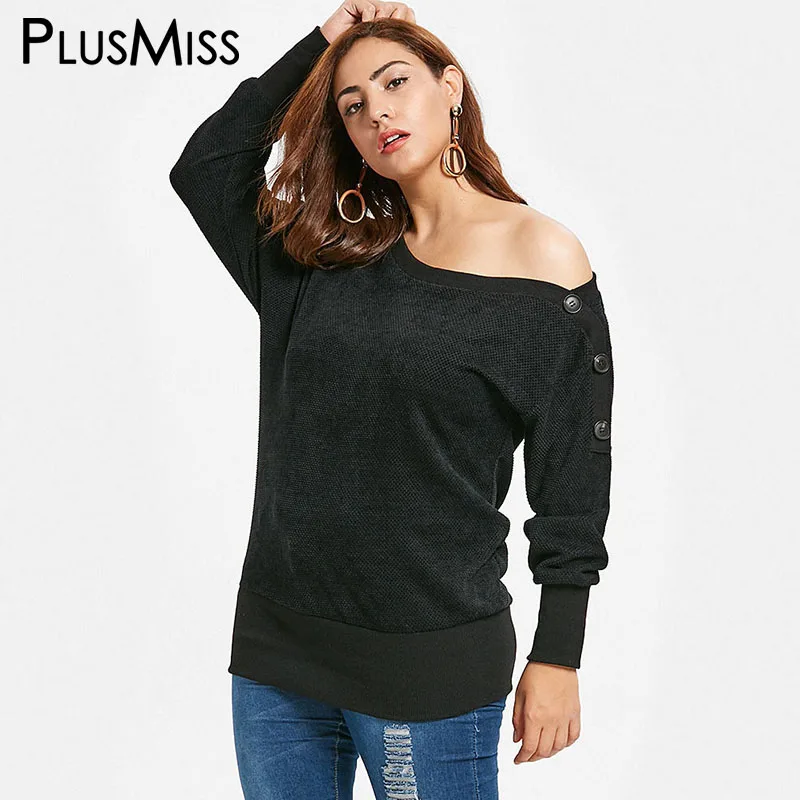 PlusMiss размера плюс 5XL сексуальное платье с открытыми плечами черный Свитшот Для
