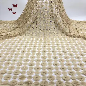 

2019 Newest Arrival Beautiful French 3D Beaded Lace Fabric Fashion Bright African Nigerian Lace Fabric For Party Dress JX2453B-7