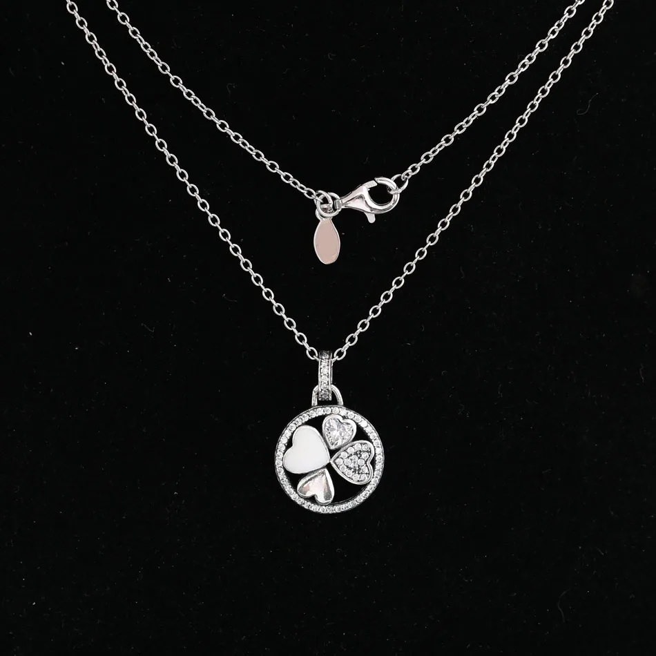 

Authentic 925 Sterling Silver Hearts of Love Necklace For Women Crystal & Clear CZ Petal Enamel Choker fit Lady Jewelry